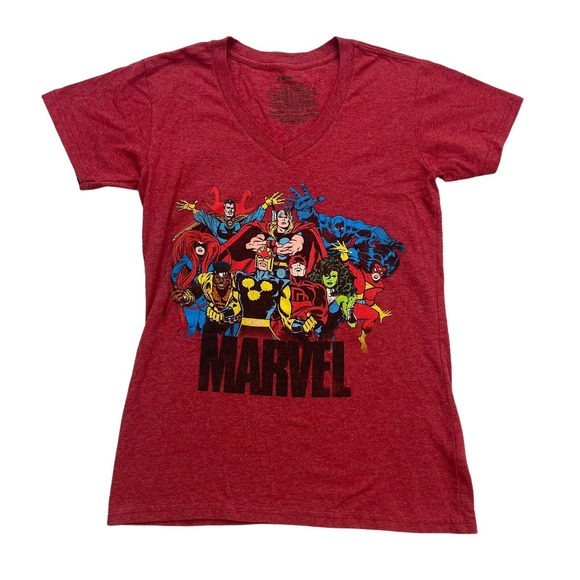 Disney Store Marvel Shirt Womens Small S Red V Neck She Hulk Dare Devil Thor - Picture 1 of 12